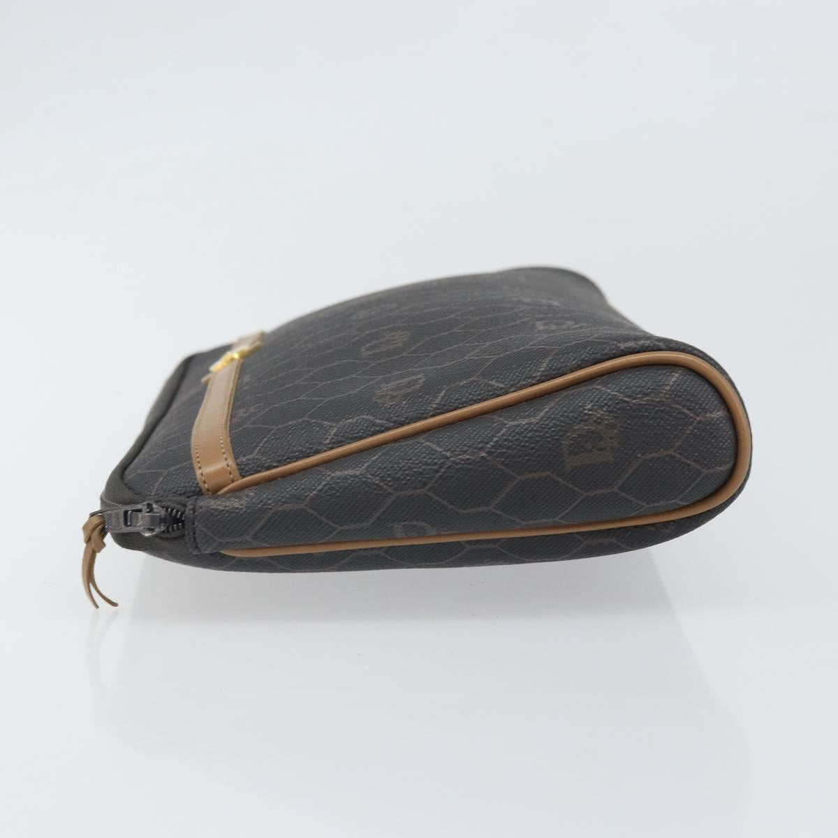 Christian Dior Honeycomb Canvas Pouch PVC Leather Black Auth ti3769