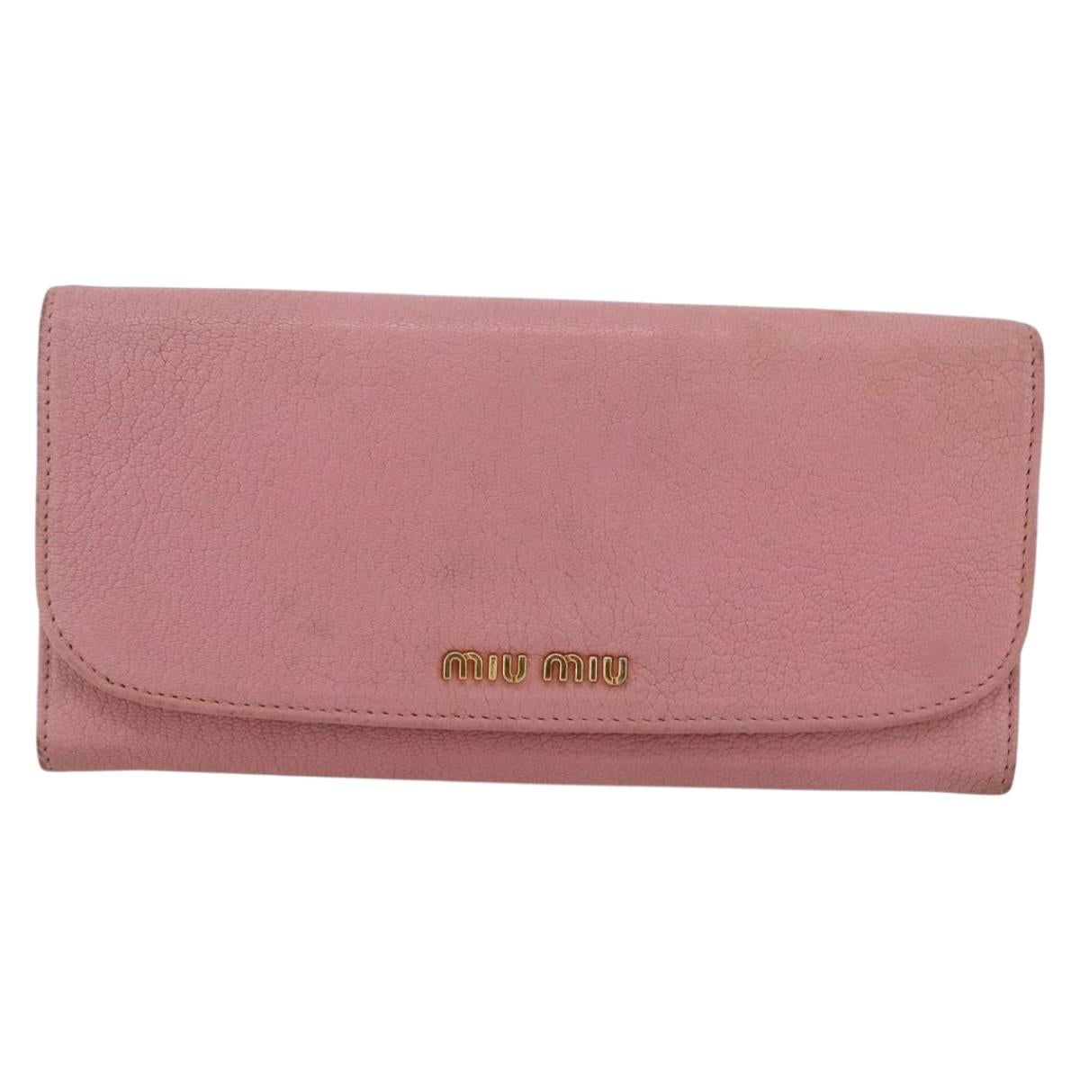 Miu Miu Long Wallet Leather Pink Auth ti3779