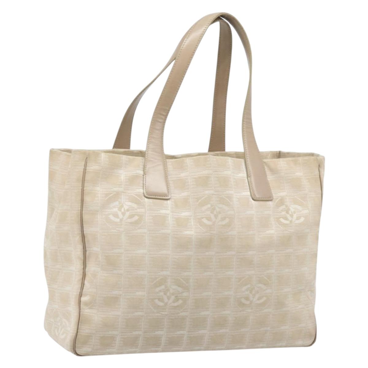 CHANEL New Travel Line Tote Bag Nylon Beige Gold CC Auth ti3788