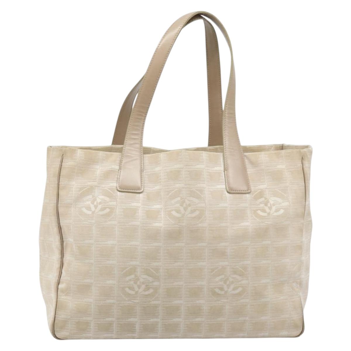 CHANEL New Travel Line Tote Bag Nylon Beige Gold CC Auth ti3788