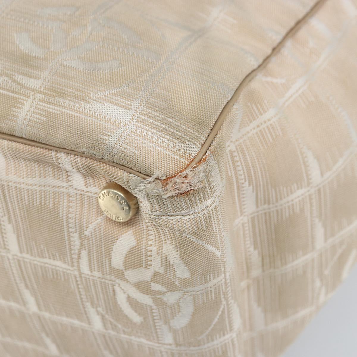 CHANEL New Travel Line Tote Bag Nylon Beige Gold CC Auth ti3789