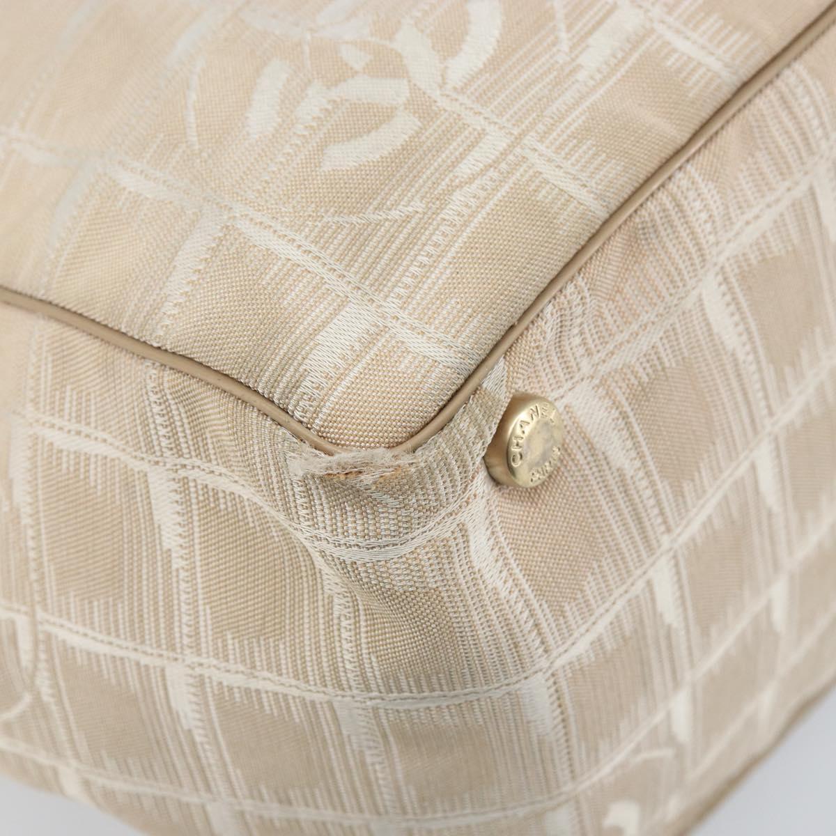 CHANEL New Travel Line Tote Bag Nylon Beige Gold CC Auth ti3789