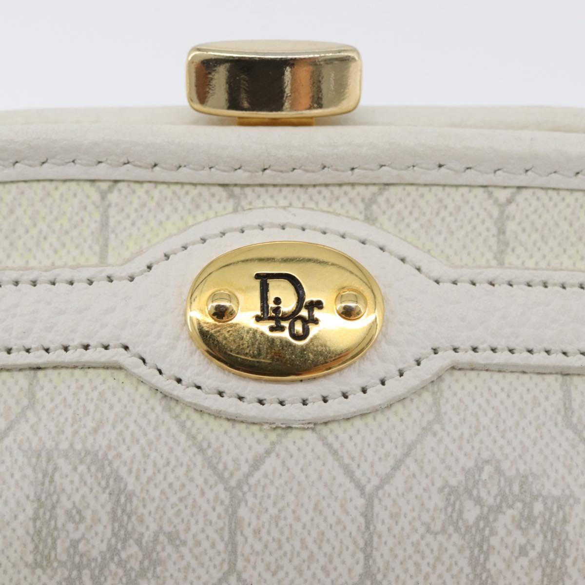 Christian Dior Honeycomb Canvas Coin Purse PVC White Gold Auth ti3792A