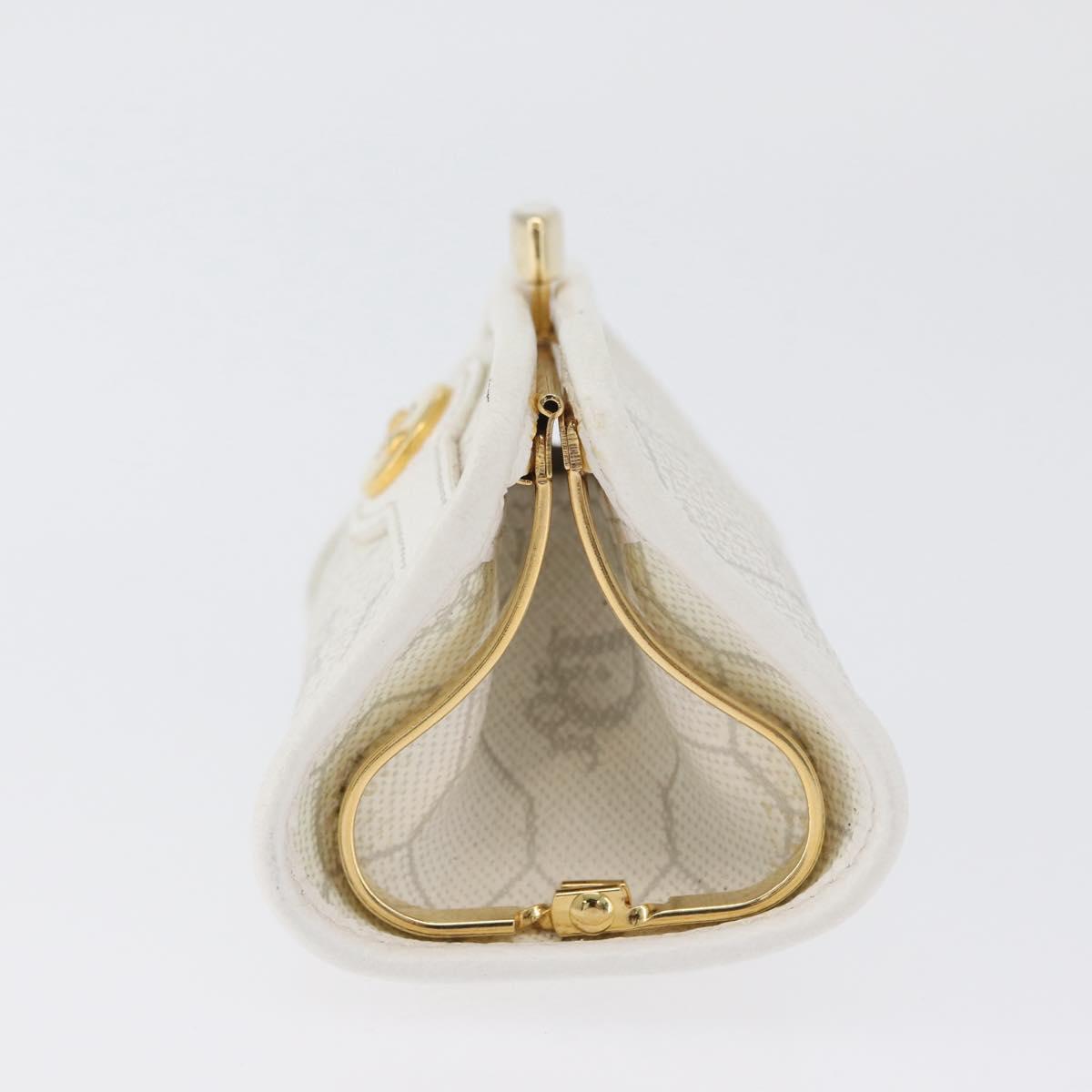 Christian Dior Honeycomb Canvas Coin Purse PVC White Gold Auth ti3792A