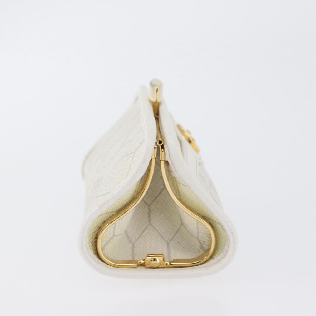 Christian Dior Honeycomb Canvas Coin Purse PVC White Gold Auth ti3792A