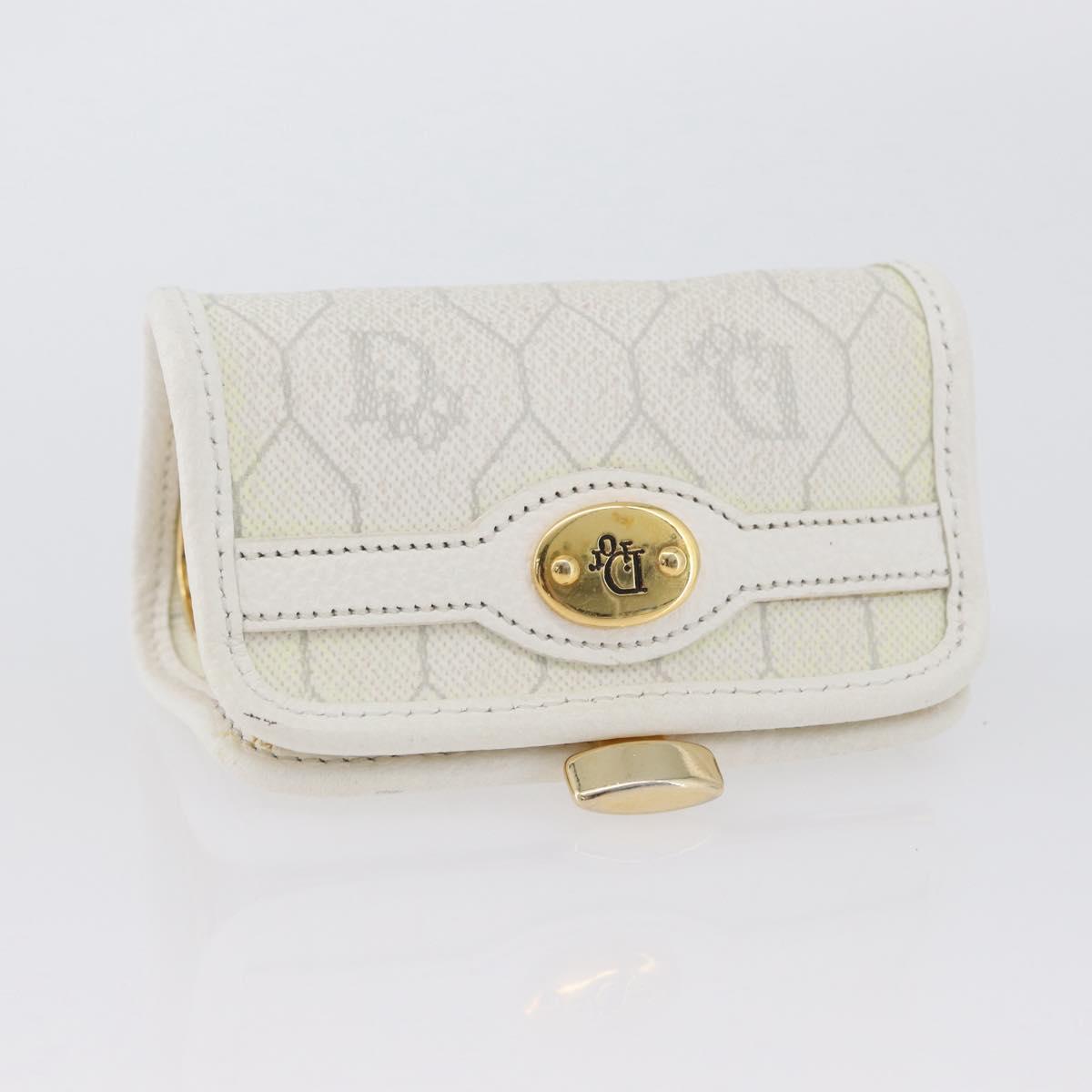 Christian Dior Honeycomb Canvas Coin Purse PVC White Gold Auth ti3792A