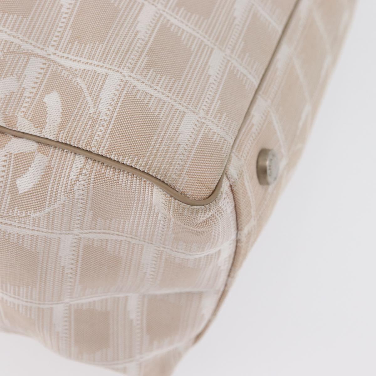 CHANEL New Travel Line Tote Bag Nylon Beige Silver CC Auth ti3793