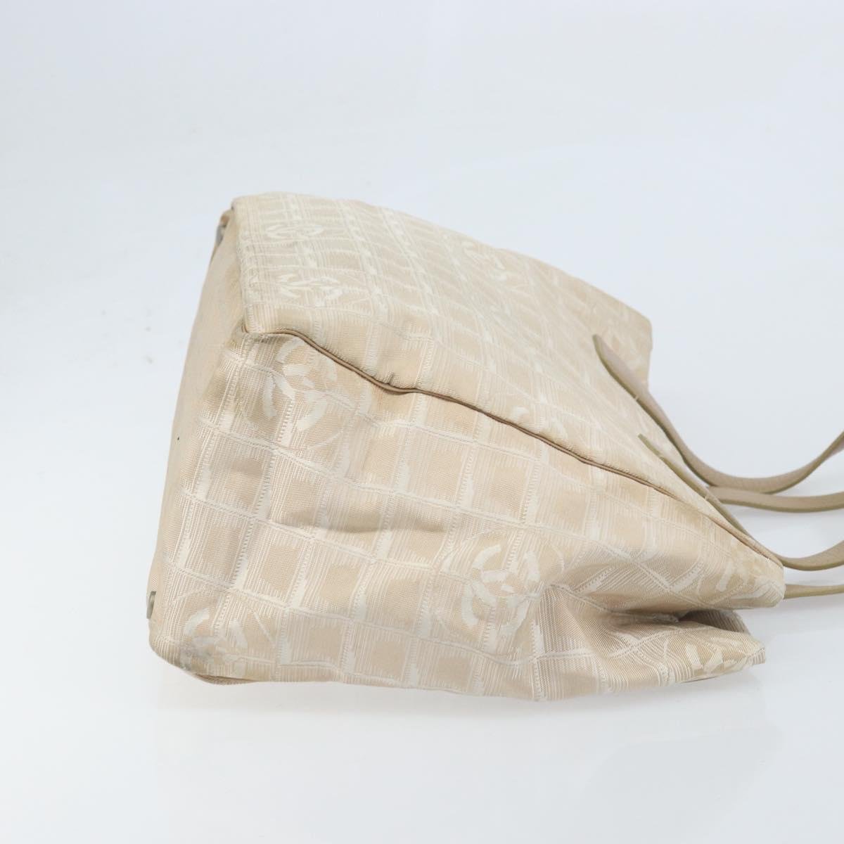 CHANEL New Travel Line Tote Bag Nylon Beige Gold CC Auth ti3795
