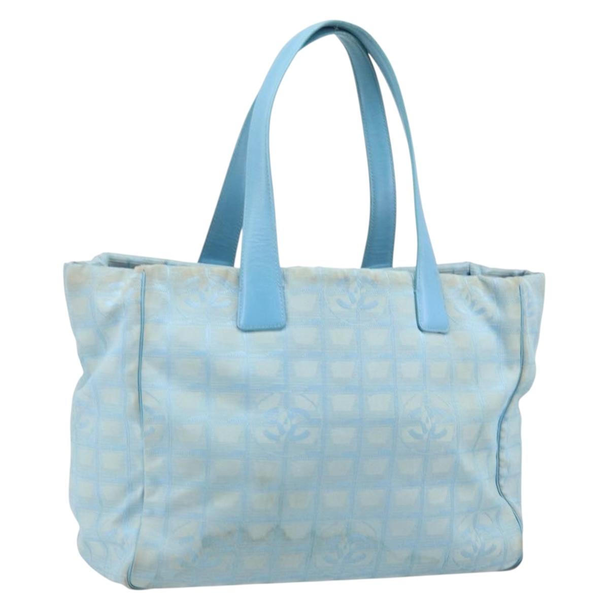 CHANEL New Travel Line Tote Bag Nylon Blue Silver CC Auth ti3796