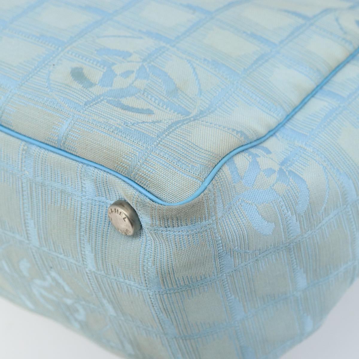 CHANEL New Travel Line Tote Bag Nylon Blue Silver CC Auth ti3796