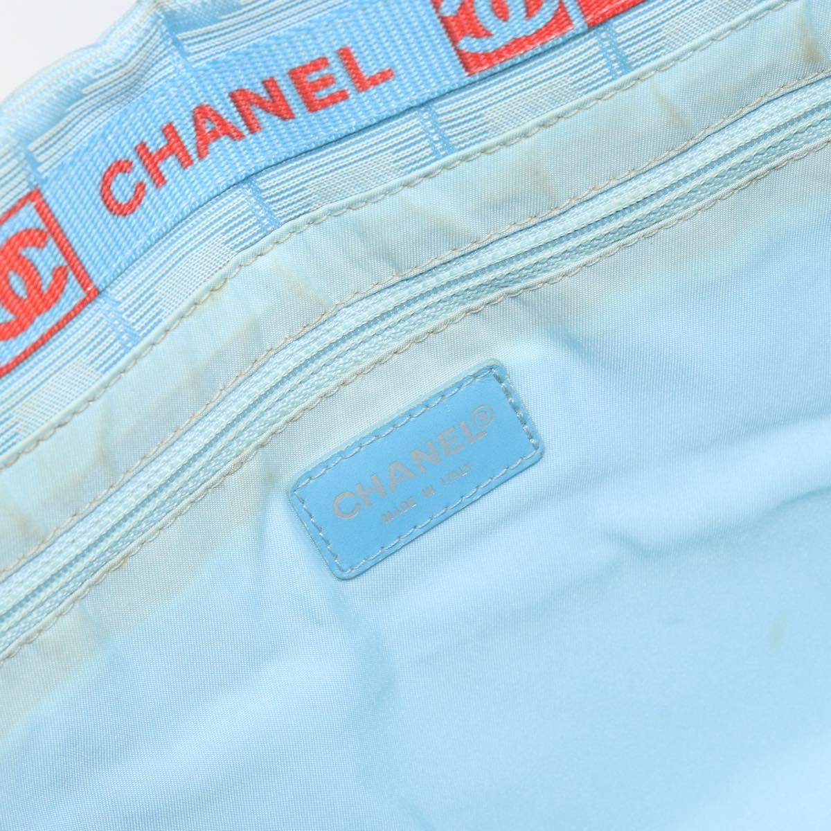 CHANEL New Travel Line Tote Bag Nylon Blue Silver CC Auth ti3796
