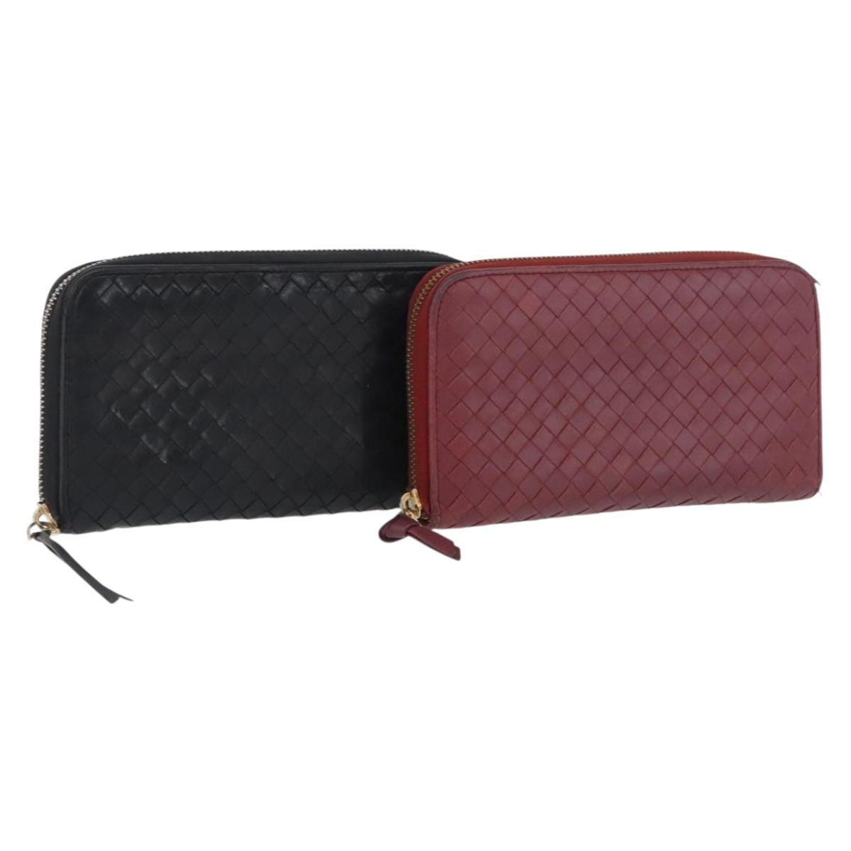 BOTTEGA VENETA INTRECCIATO Wallet Leather 2 Set Black Red Auth ti3810