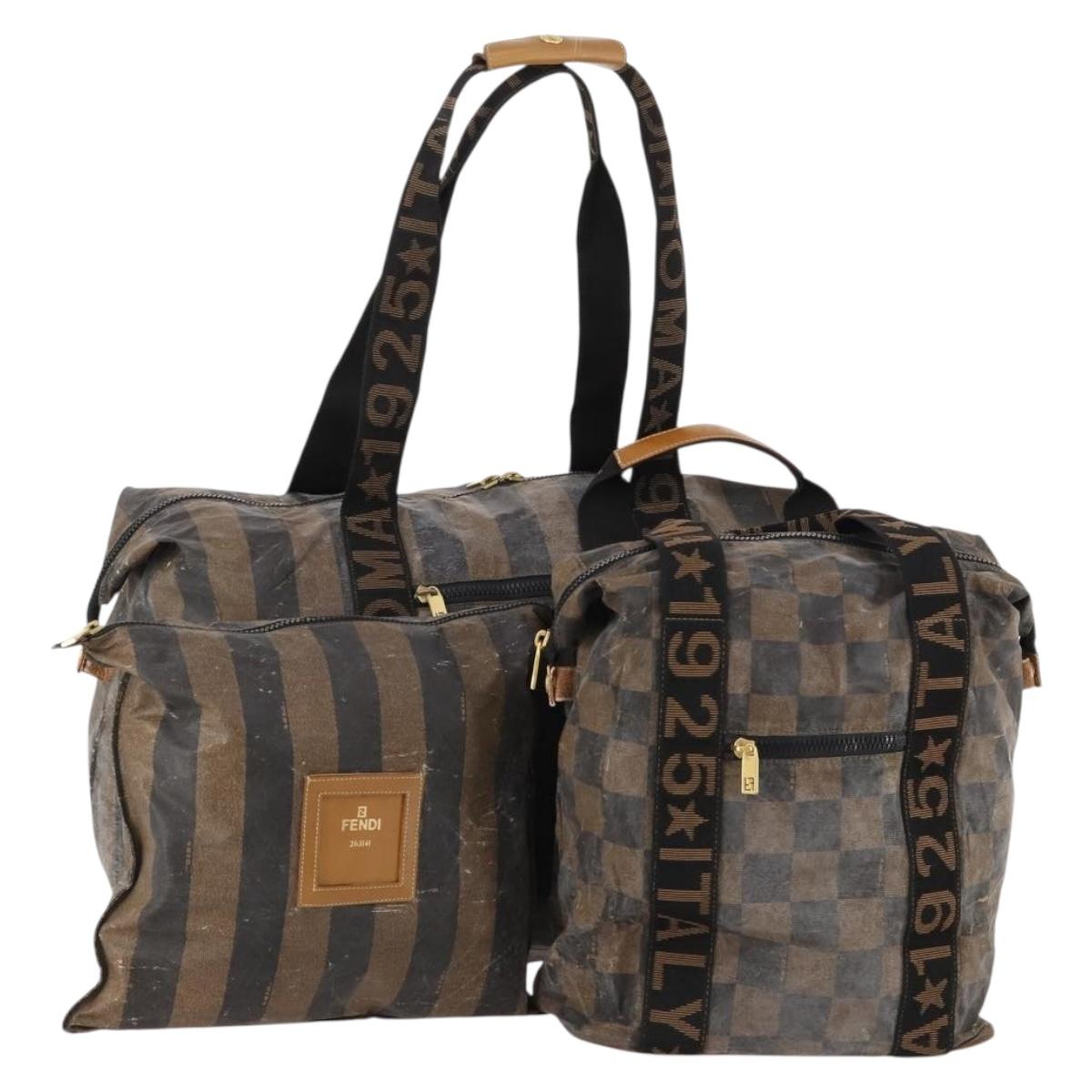 FENDI Pecan Canvas Tote Bag Coated Canvas 3 Set Brown Black Auth ti3816