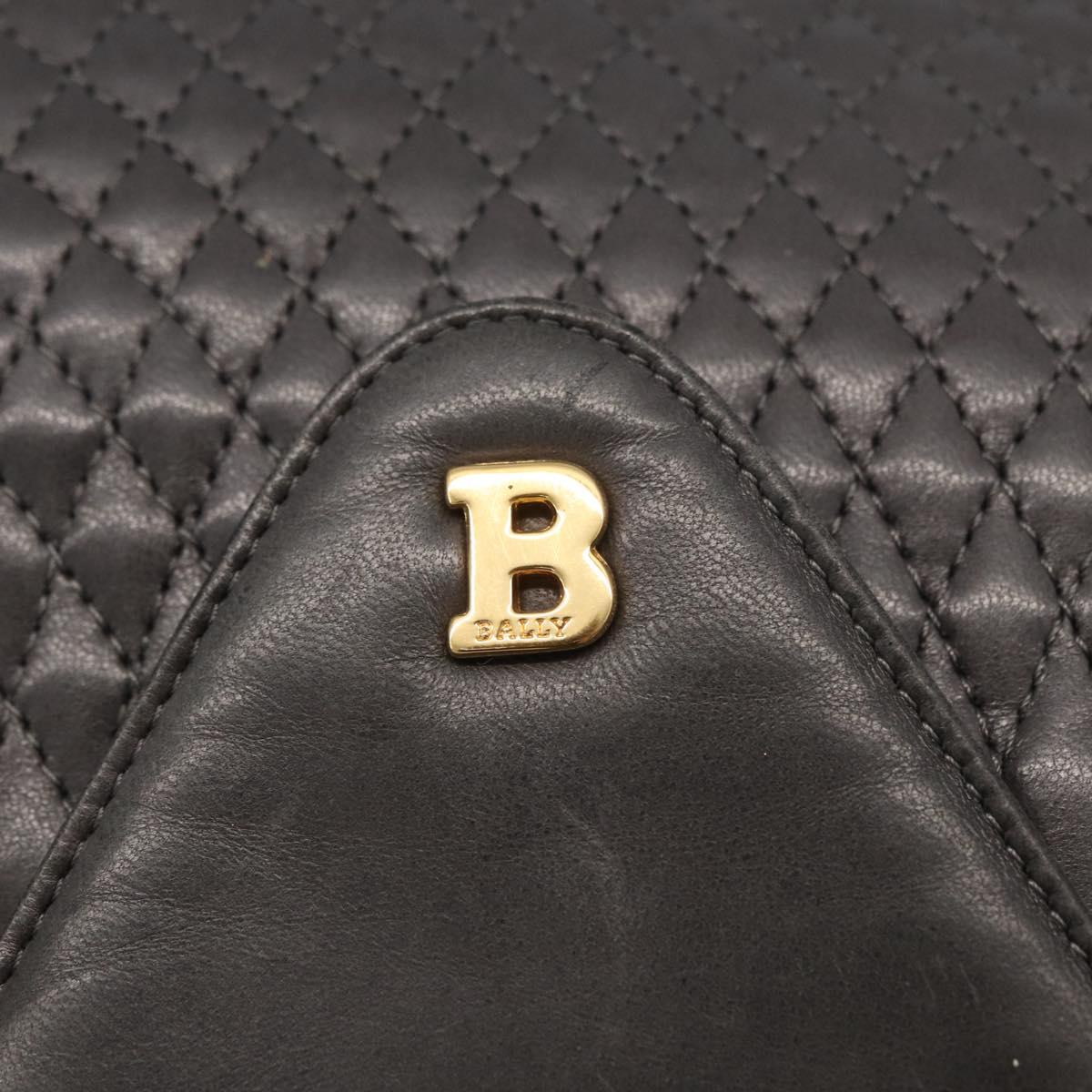 BALLY Chain Shoulder Bag Leather Gray Gold Auth ti3817