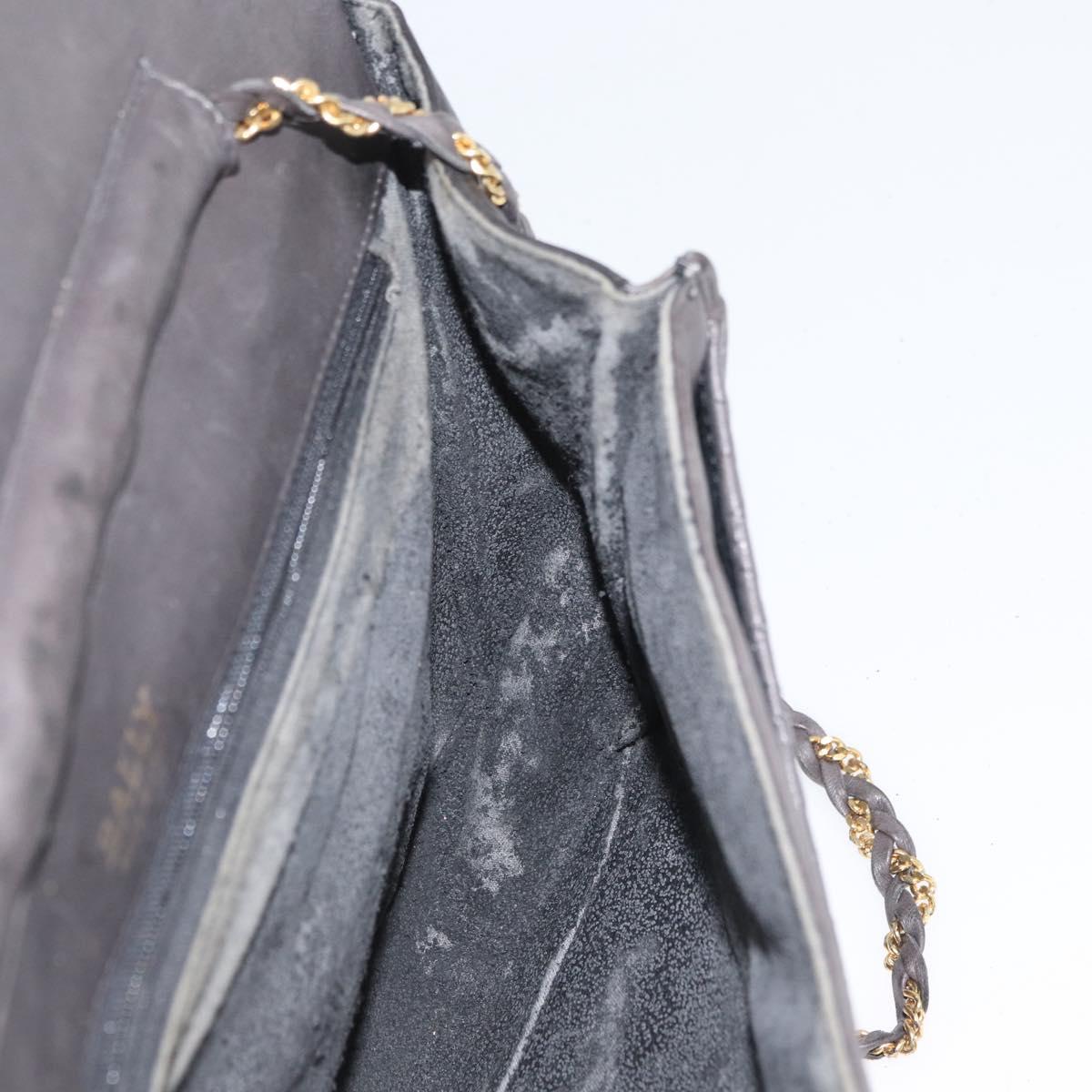 BALLY Chain Shoulder Bag Leather Gray Gold Auth ti3817