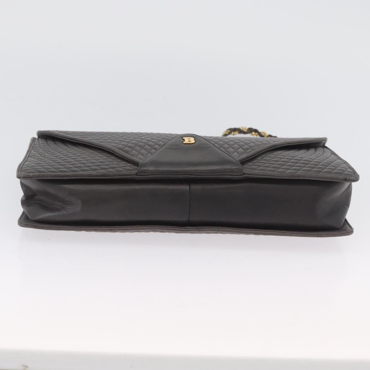 BALLY Chain Shoulder Bag Leather Gray Gold Auth ti3817