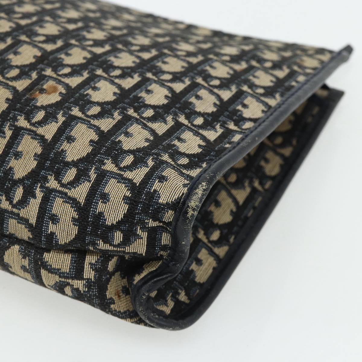 Christian Dior Trotter Canvas Clutch Bag Navy Silver Auth ti3819
