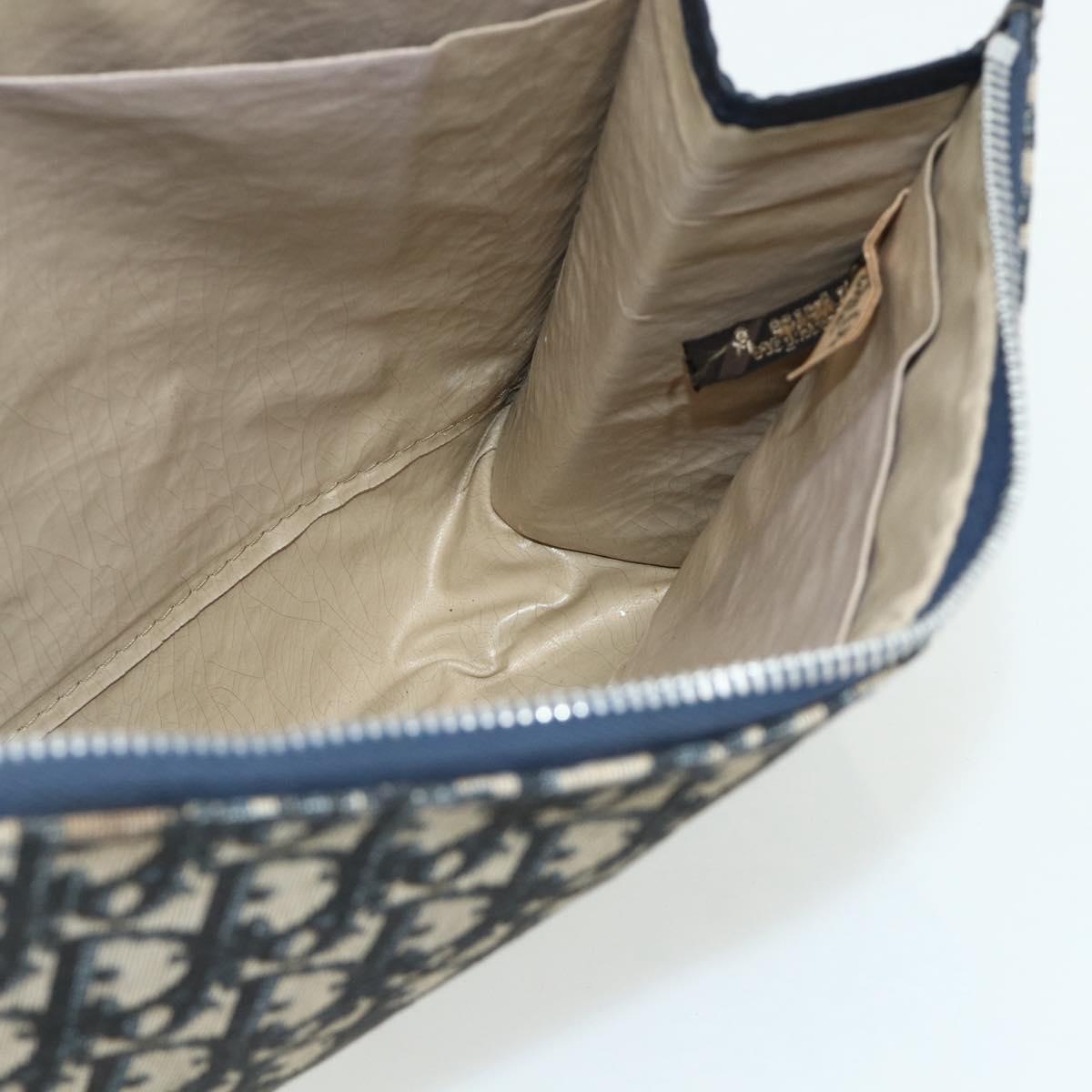 Christian Dior Trotter Canvas Clutch Bag Navy Silver Auth ti3819