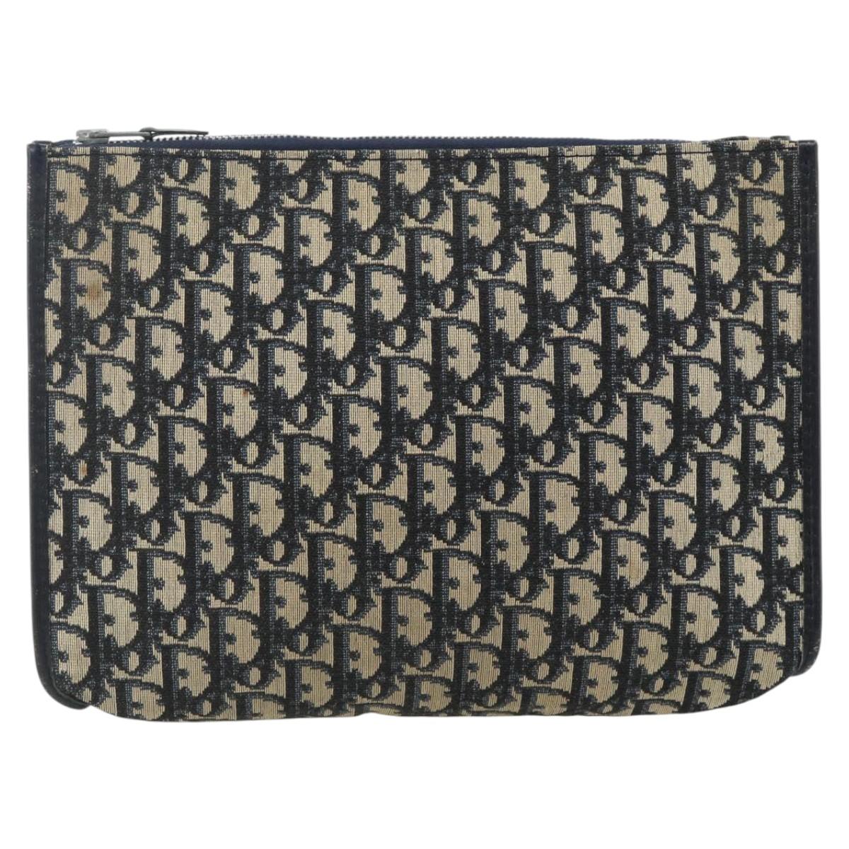 Christian Dior Trotter Canvas Clutch Bag Navy Silver Auth ti3819