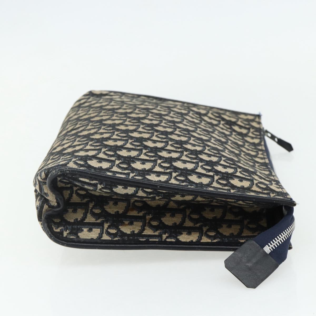 Christian Dior Trotter Canvas Clutch Bag Navy Silver Auth ti3819