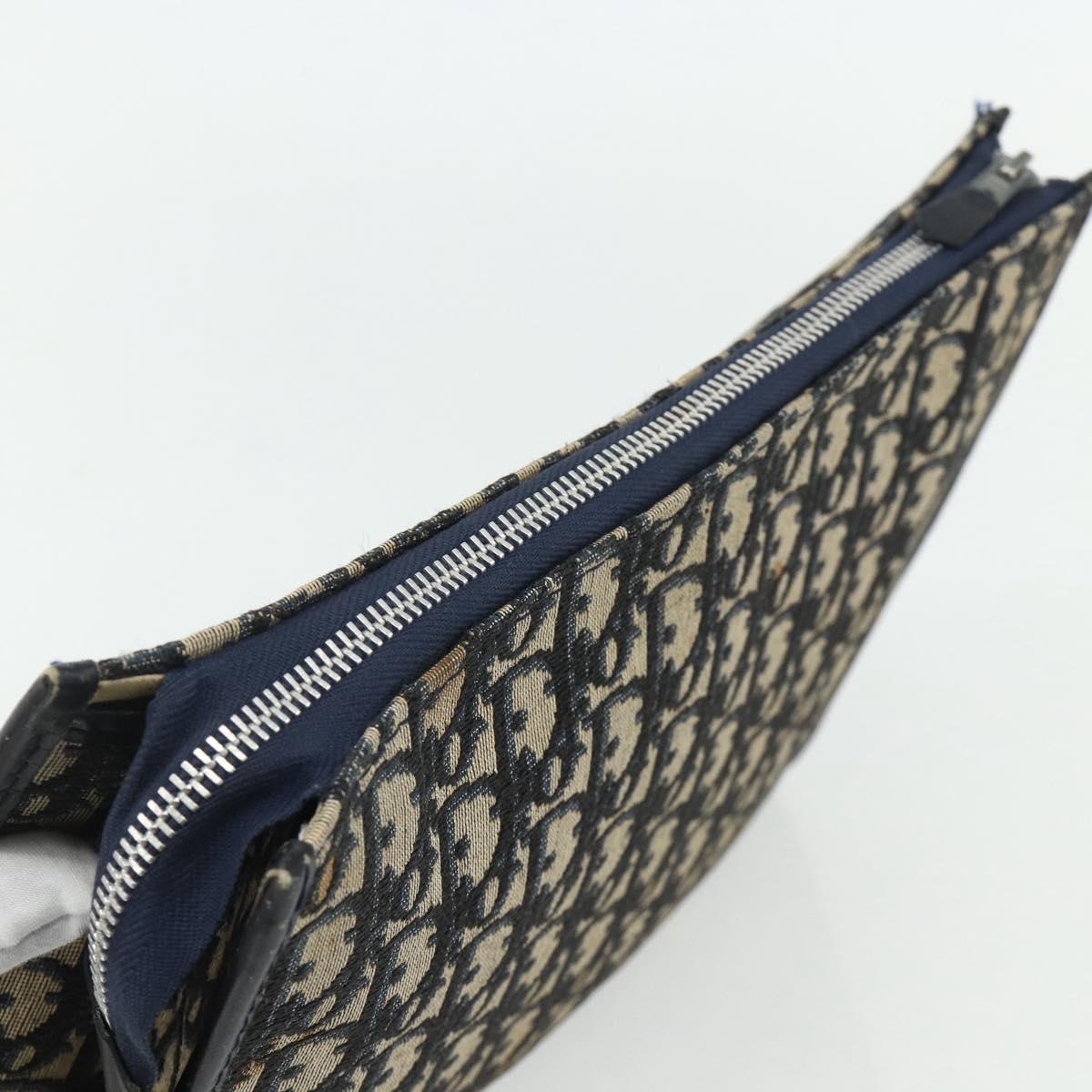 Christian Dior Trotter Canvas Clutch Bag Navy Silver Auth ti3819