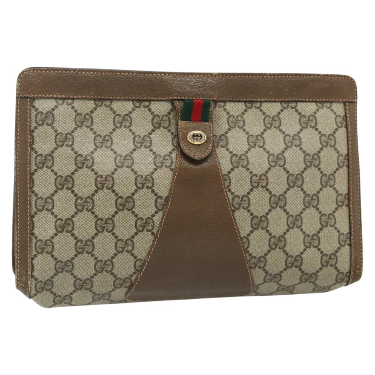 GUCCI GG Supreme Web Sherry Line Clutch Bag PVC Beige 89 01 033 Auth ti3825