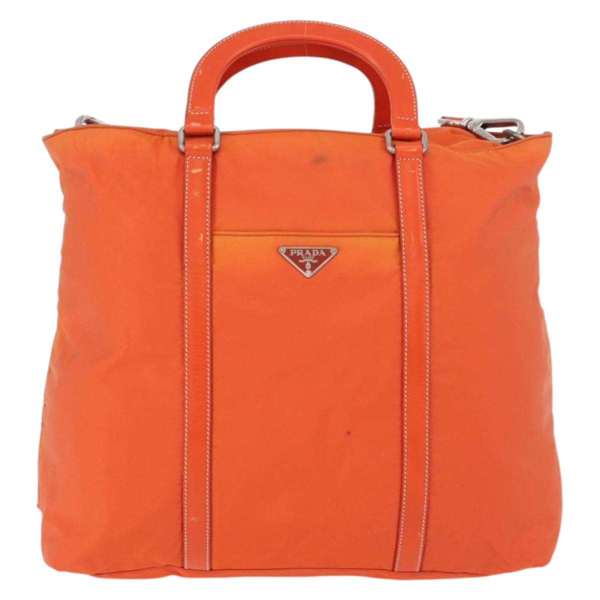 PRADA Hand Bag Nylon 2way Orange Silver Auth ti3826