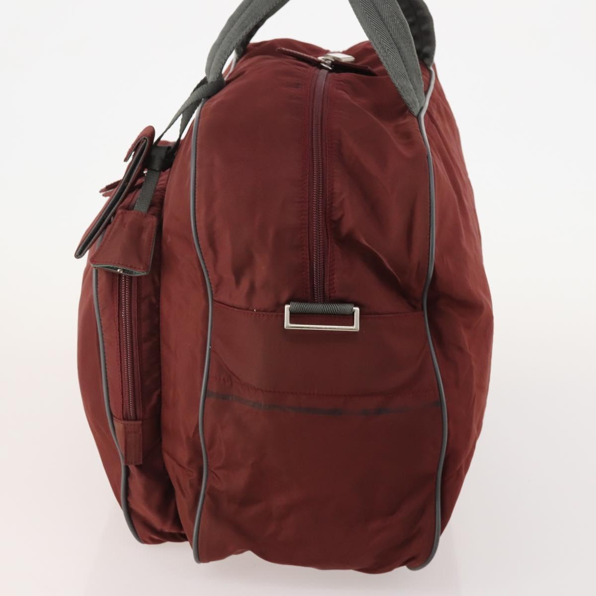 PRADA Sports Boston Bag Nylon Bordeaux Silver Auth ti3840
