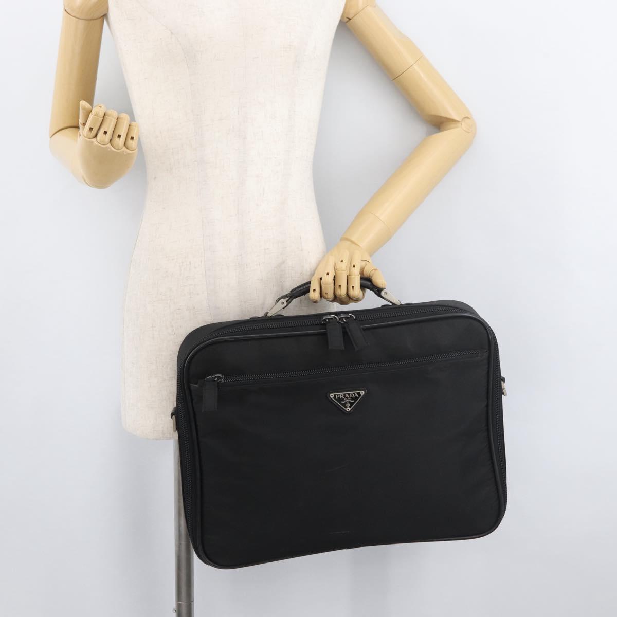 PRADA Business Bag Nylon Black Silver Auth ti3842