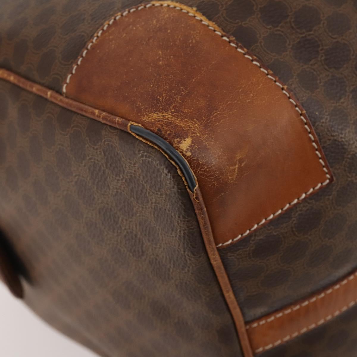 CELINE Macadam Canvas Boston Bag PVC Leather Brown Gold Auth ti3843