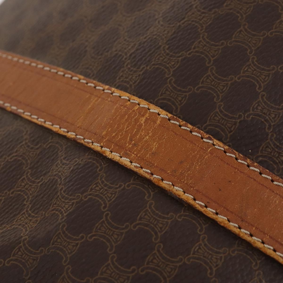 CELINE Macadam Canvas Boston Bag PVC Leather Brown Gold Auth ti3843