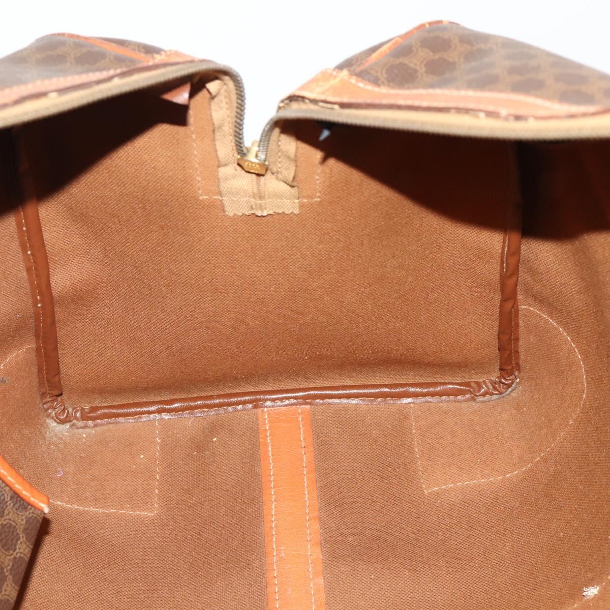 CELINE Macadam Canvas Boston Bag PVC Leather Brown Gold Auth ti3843