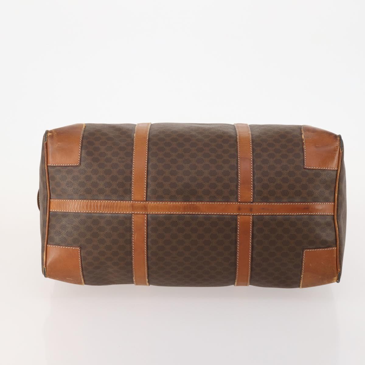 CELINE Macadam Canvas Boston Bag PVC Leather Brown Gold Auth ti3843