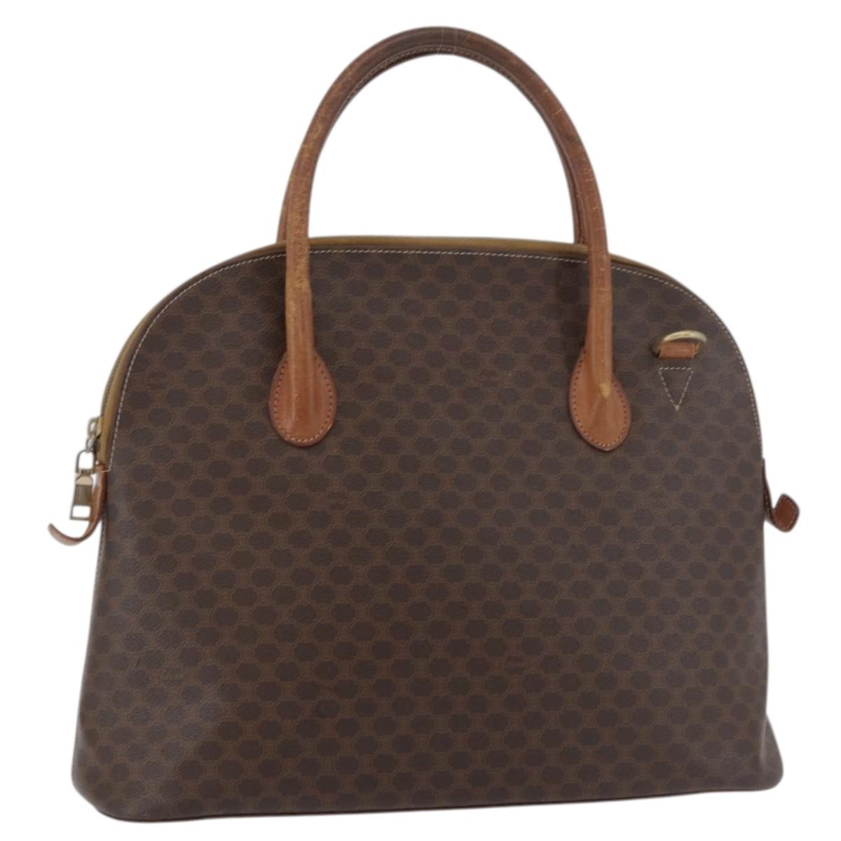 CELINE Macadam Canvas Hand Bag PVC Leather Brown Gold Auth ti3854