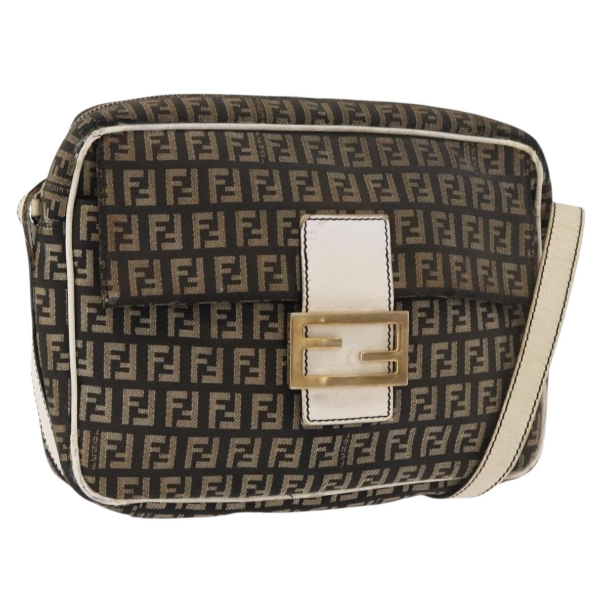 FENDI Zucchino Canvas Mamma Baguette Shoulder Bag Black Gold Auth ti3858