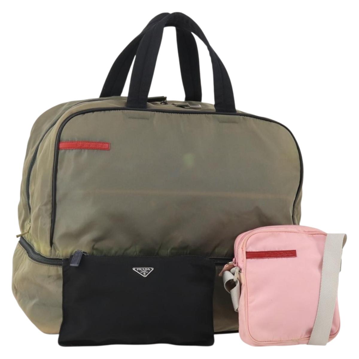 PRADA Sports Hand Bag Nylon 3 Set Black Pink khaki Auth ti3874