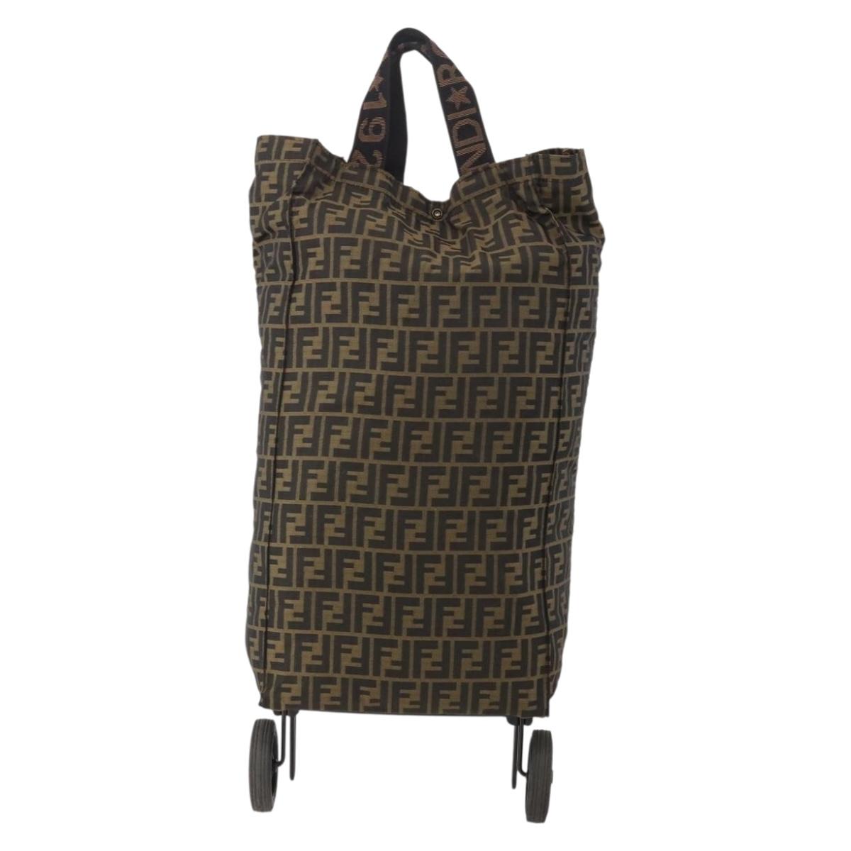FENDI Zucca Canvas Carry Bag Black Brown Auth ti3887A