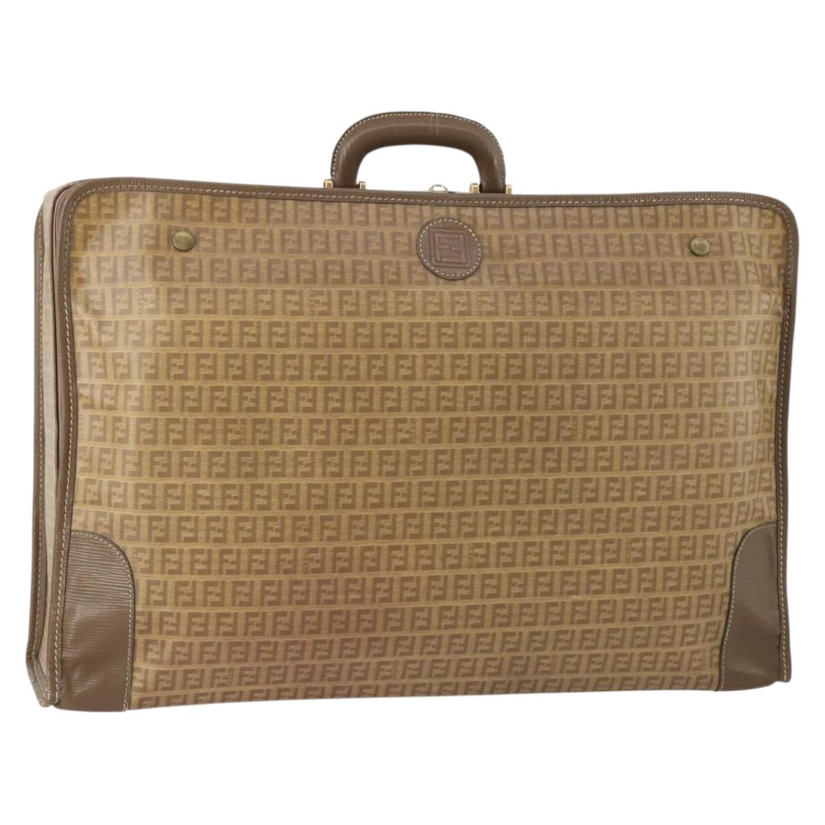 FENDI Zucchino Canvas Trunk PVC Beige Gold Auth ti3888A