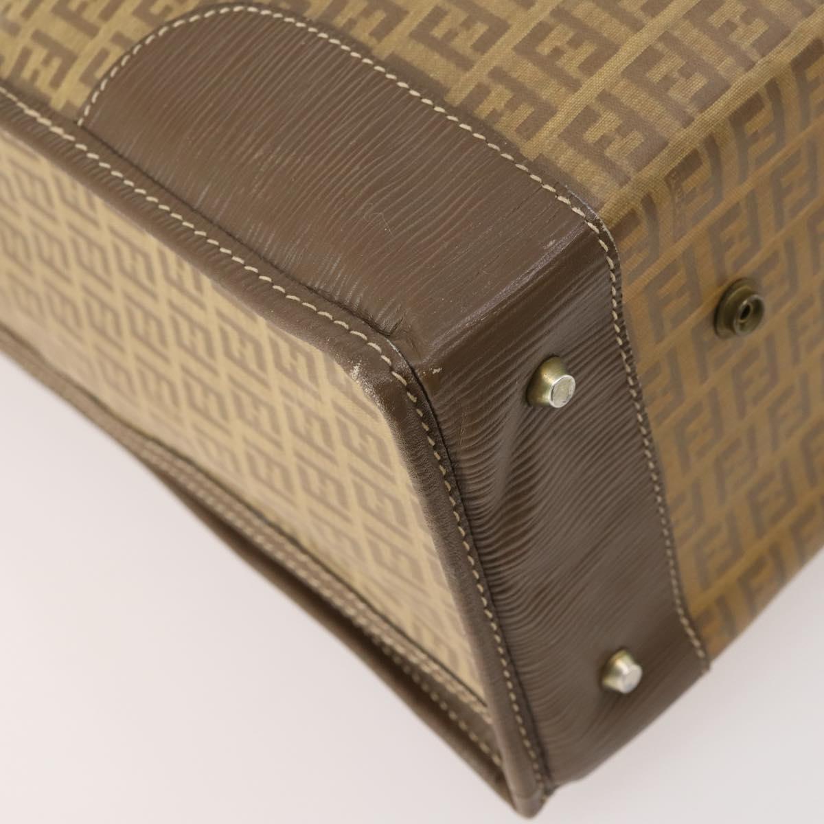 FENDI Zucchino Canvas Trunk PVC Beige Gold Auth ti3888A