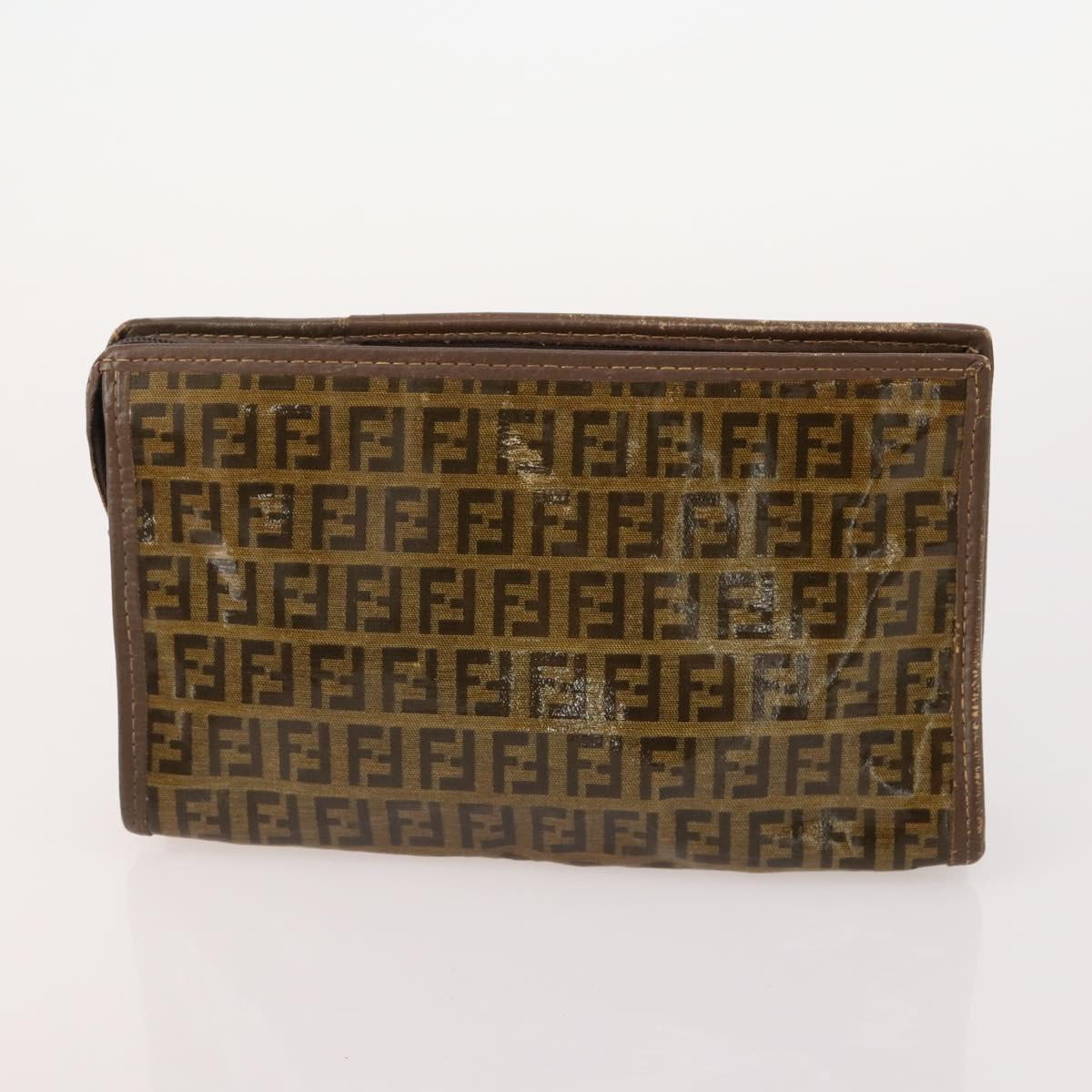 FENDI Zucchino Canvas Shoulder Bag Coated Canvas 3 Set Beige Brown Auth ti3891