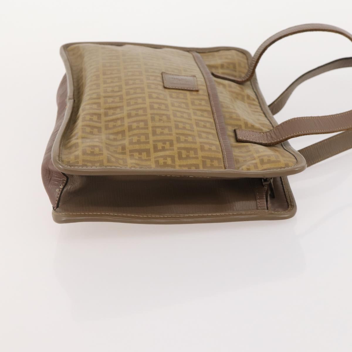 FENDI Zucchino Canvas Shoulder Bag Coated Canvas 3 Set Beige Brown Auth ti3891