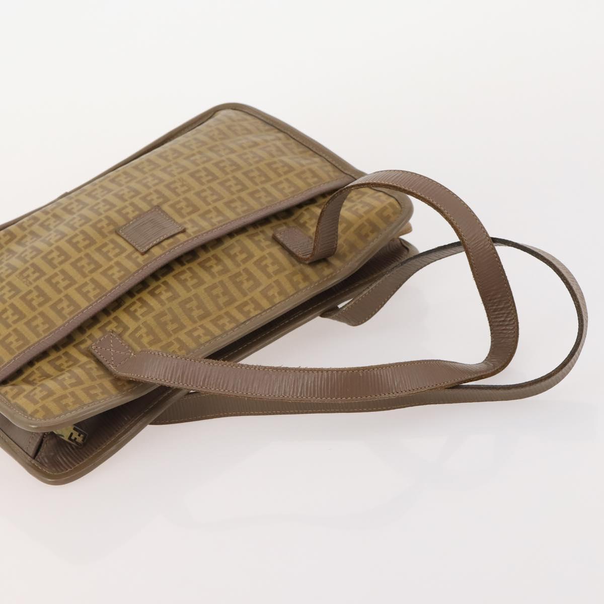 FENDI Zucchino Canvas Shoulder Bag Coated Canvas 3 Set Beige Brown Auth ti3891