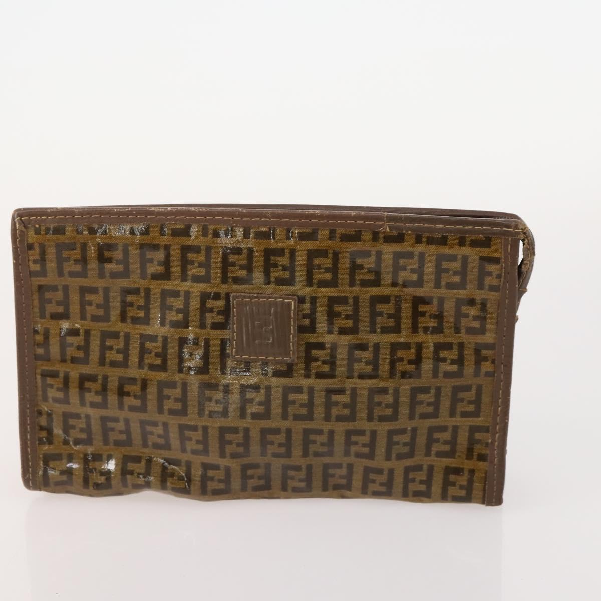 FENDI Zucchino Canvas Shoulder Bag Coated Canvas 3 Set Beige Brown Auth ti3891