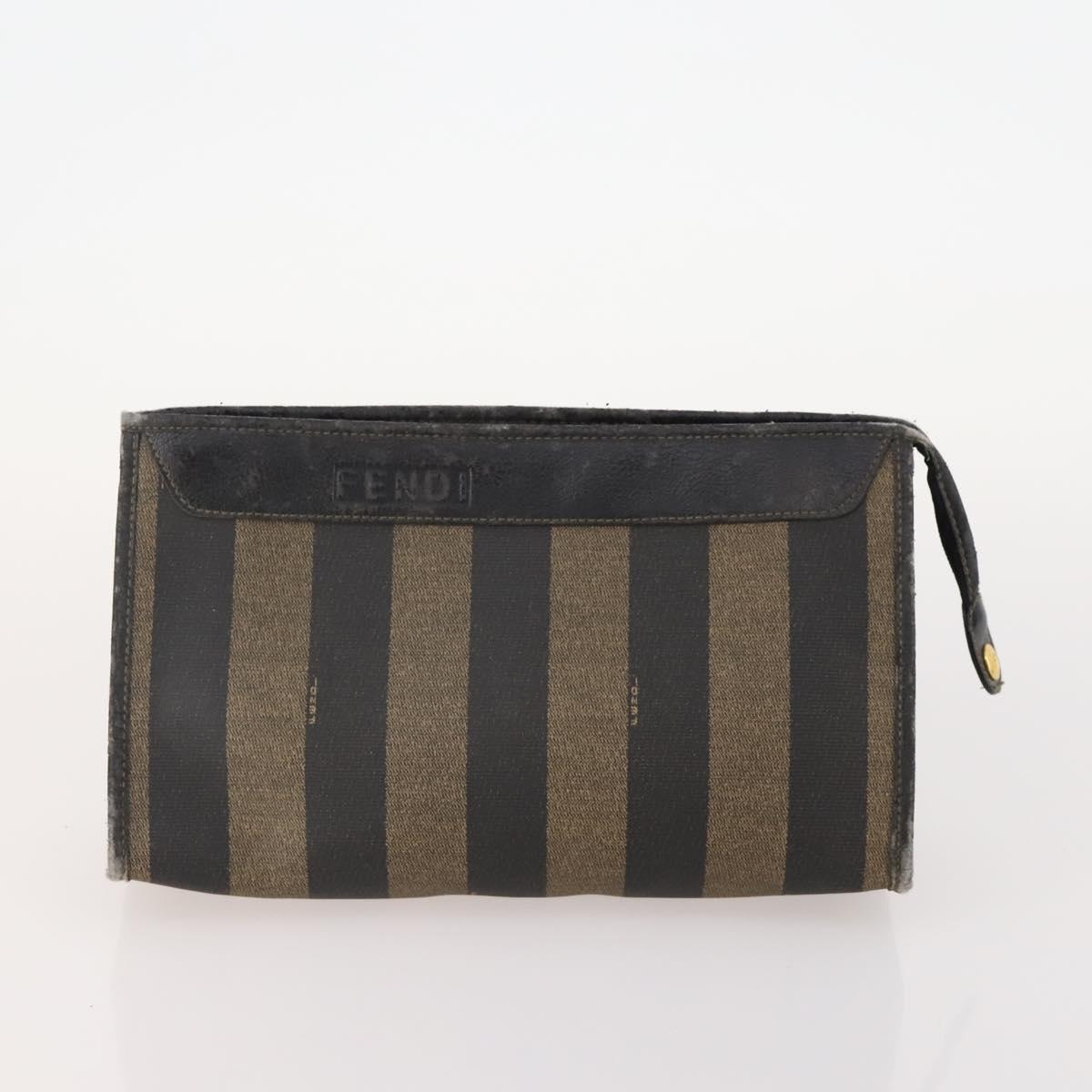 FENDI Pecan Canvas Hand Bag Nylon PVC 4 Set Brown Black Auth ti3892