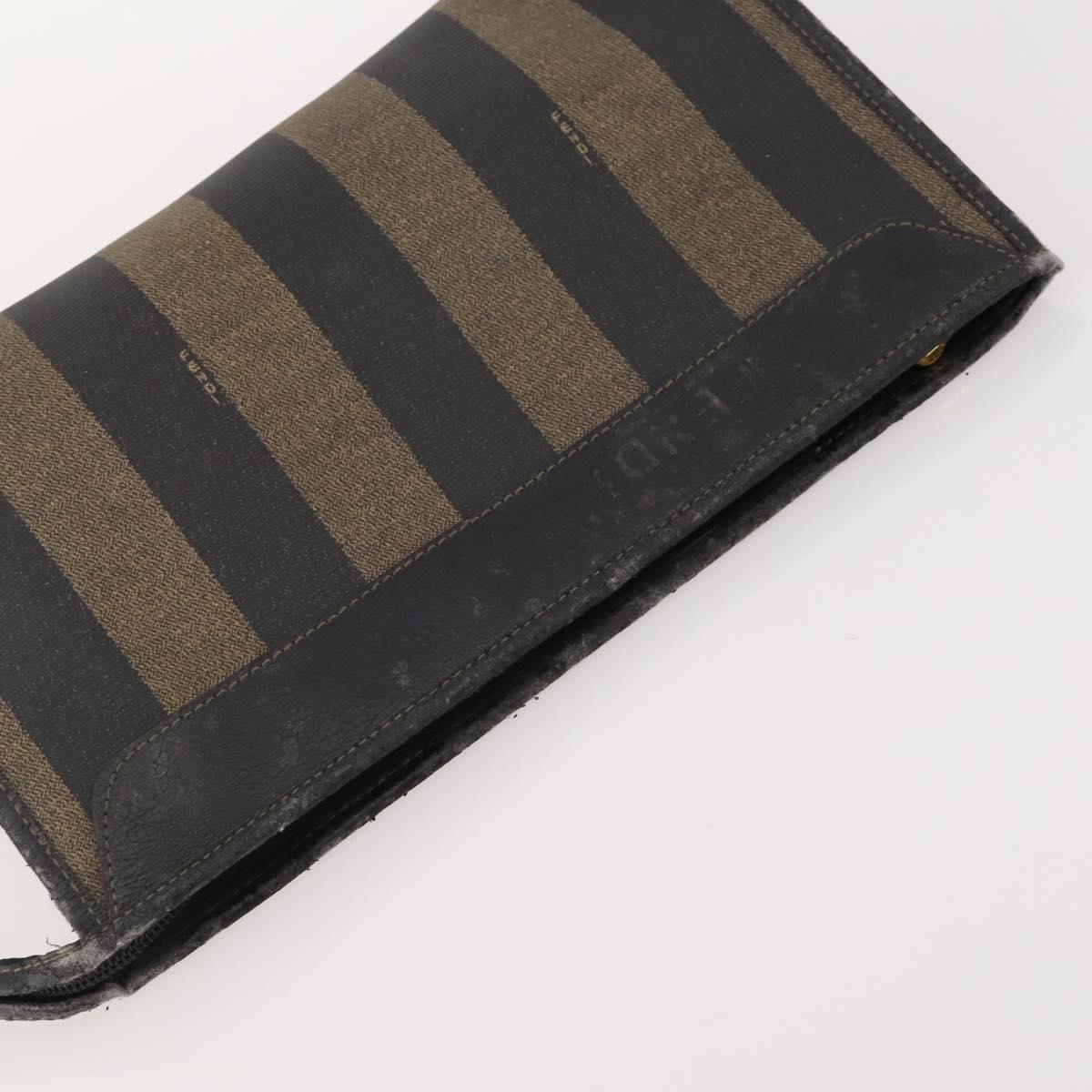 FENDI Pecan Canvas Hand Bag Nylon PVC 4 Set Brown Black Auth ti3892