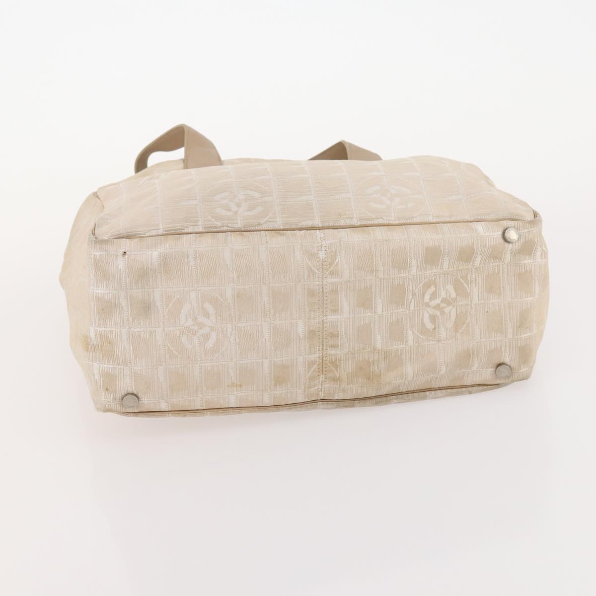 CHANEL New Travel Line Tote Bag Nylon 2 Set Beige CC Auth ti3894