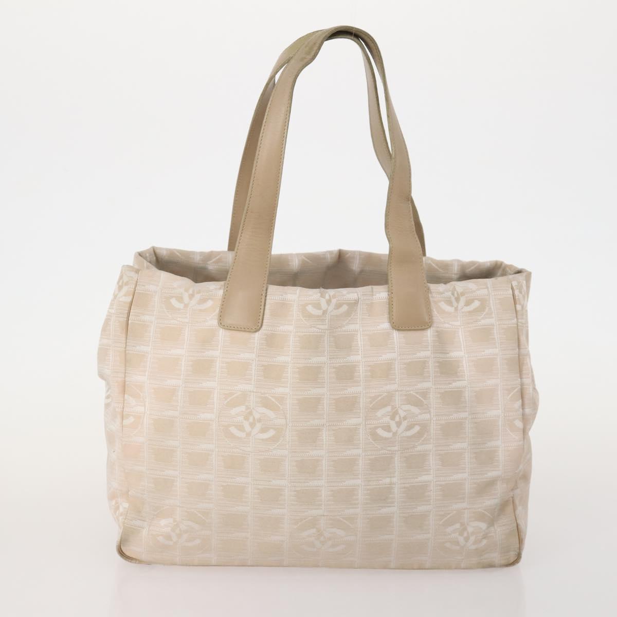 CHANEL New Travel Line Tote Bag Nylon 2 Set Beige CC Auth ti3895