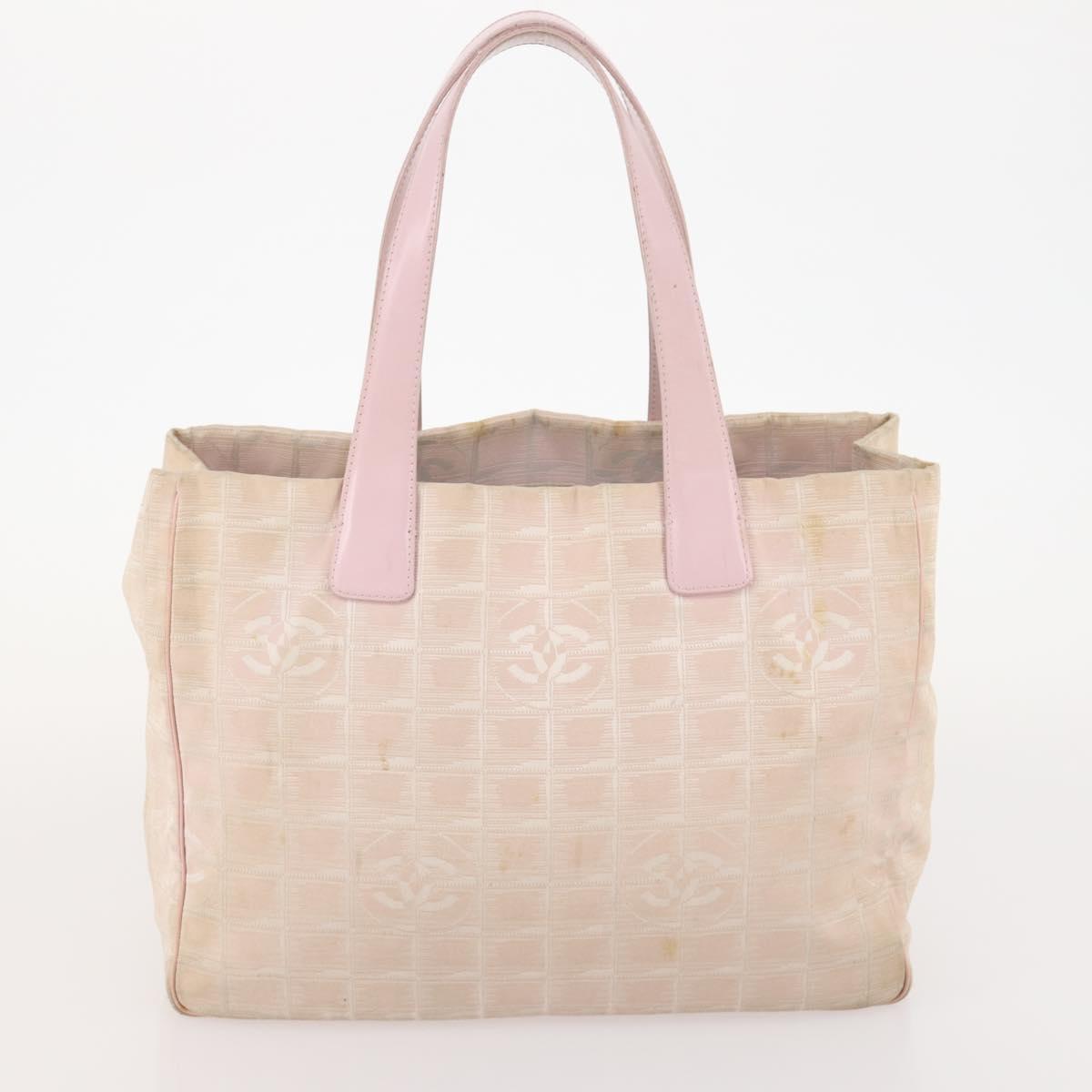 CHANEL New Travel Line Tote Bag Nylon 2 Set Pink Beige CC Auth ti3896