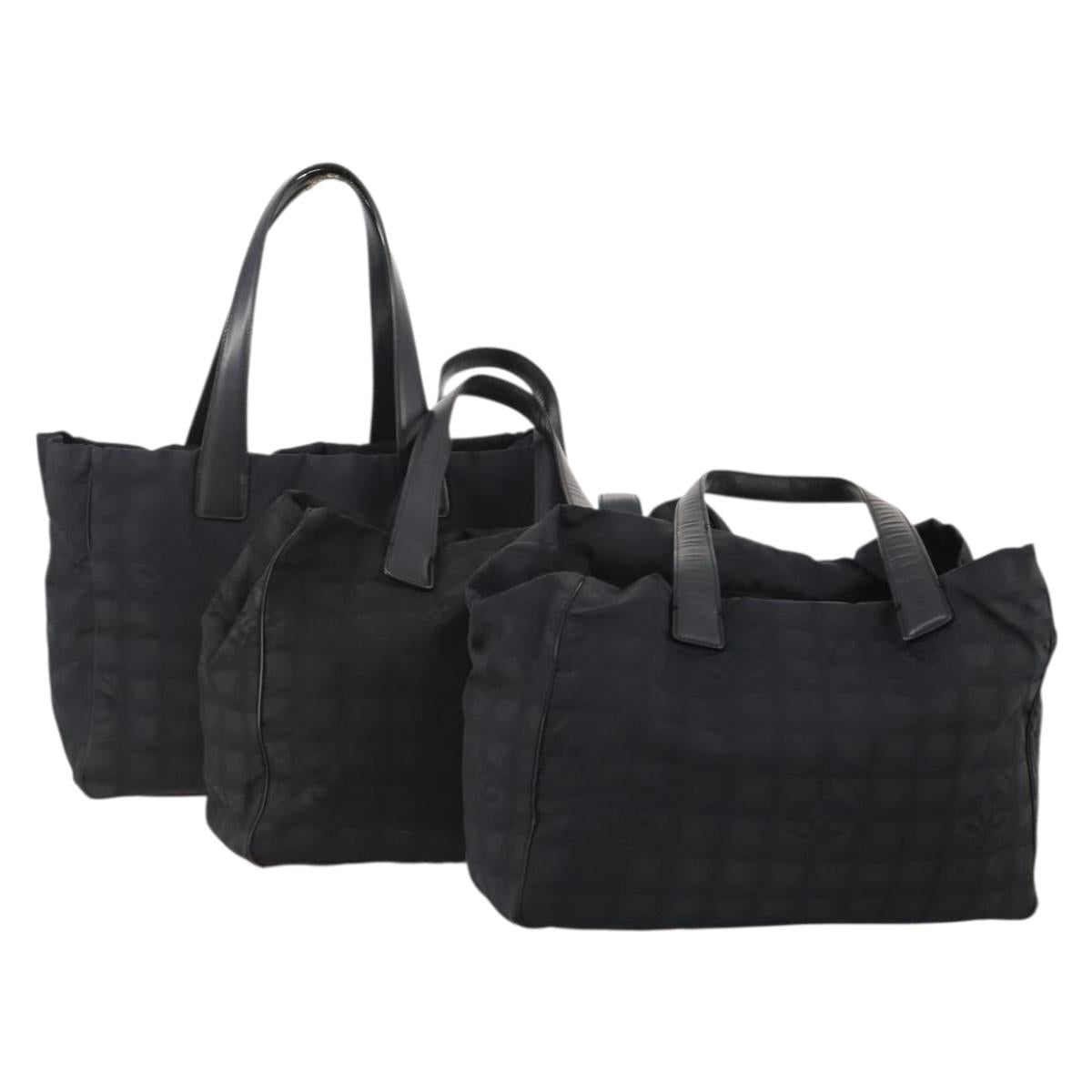 CHANEL New Travel Line Tote Bag Nylon 3 Set Black CC Auth ti3897