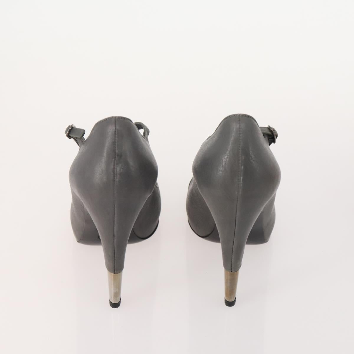 CHANEL Pumps Leather 2 Set Gray Brown CC Auth ti3898